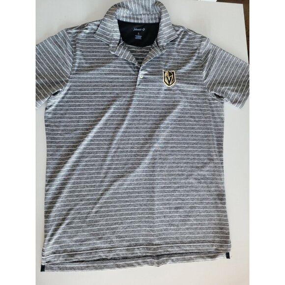 Vegas Knights Polo Shirt Mens Large Johnnie O Gray Stripe Performance NHL - Picture 1 of 3